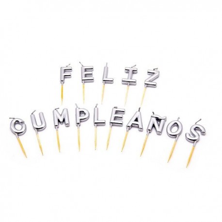 Velas feliz cumpleanos plateadas 65 cm