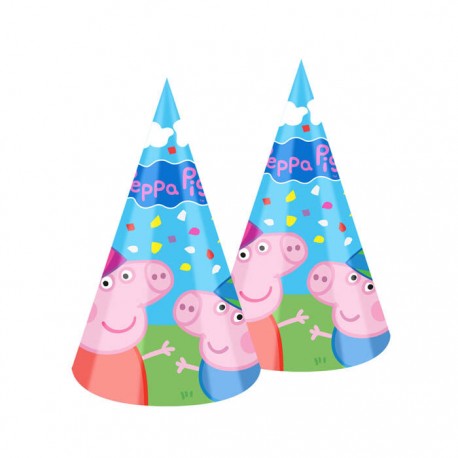 Gorros Peppa Pig cumpleanos 6 uds