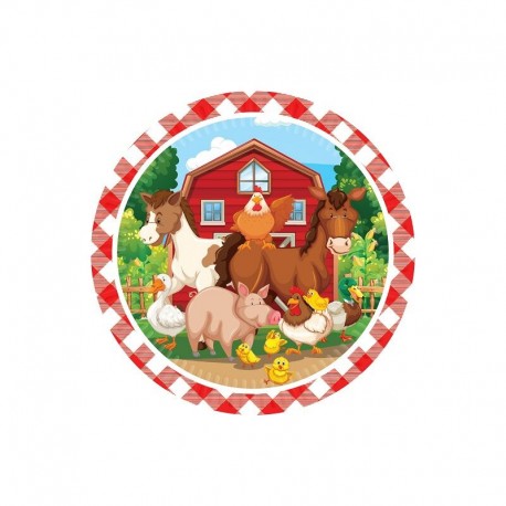 Platos cumplanos animales granja 8 uds 18 cm