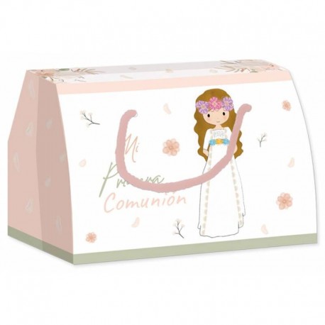 Caja regalo mi primera comunion carton rosa