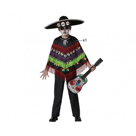 Poncho mejicano dia muertos talla 5 6 anos