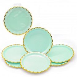 Platos verde menta plastel con oro 18 cm 6 uds