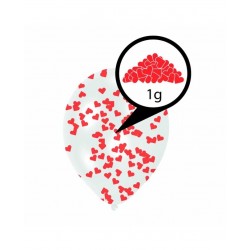 Globos latex transparentes con confeti corazones rojos 6 uds