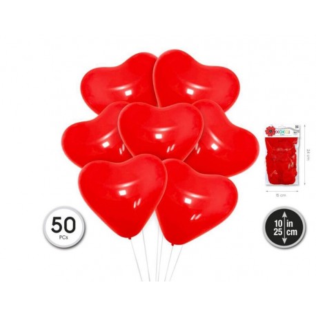 Globos corazones rojos de latex 50 uds de 25 cm