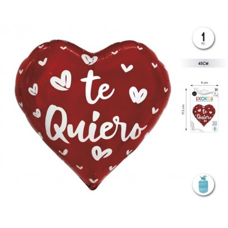 Globo corazon foil Te Quiero rojo corazones 43 cm