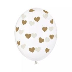 Globos transparentes con corazones oro 6 uds 30 cm