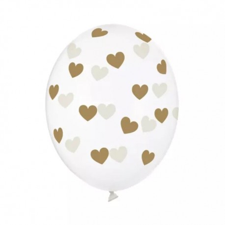 Globos transparentes con corazones oro 6 uds 30 cm