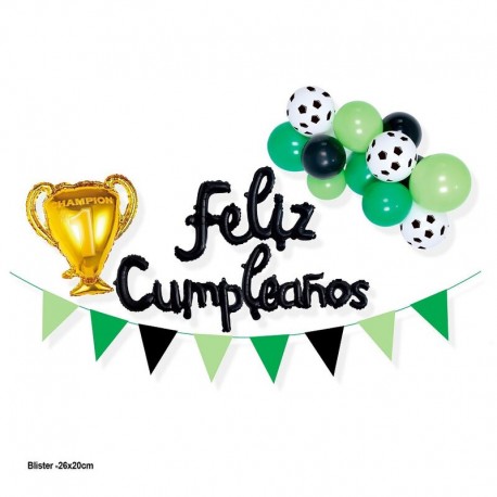 Set cumpleanos futbol copa globos guirnalda