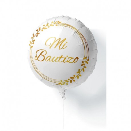 Globo Mi bautizo blanco y oro foil 45 cm helio o aire