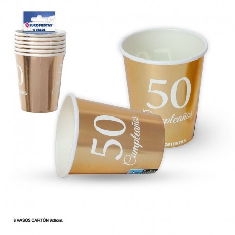 Vasos 50 cumpleanos oro 6 uds