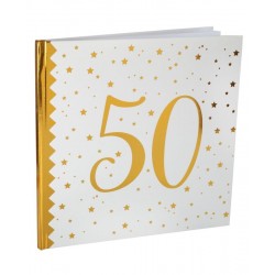 Libro de firmas 50 cumpleanos blanco y oro 24 cm 20 hojas