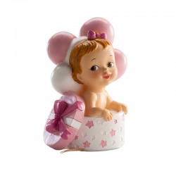 Figura tarta bautizo bebe ni¤a caja y globos 10,5 cm