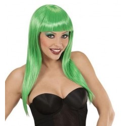 Peluca vogue verde lisa larga con flequillo mujer