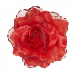 Pinza de pelo flor rosa roja con purpurina