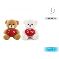 Peluche oso con corazon te amo 26 cm Unidad