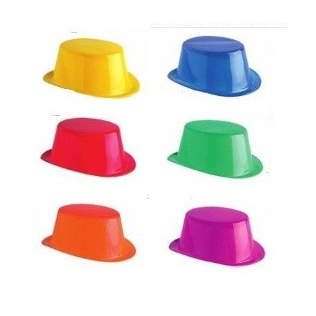 Alta exposición Abandonar limpiar Pack de 12 sombreros chistera plastico colores surtidosTienda cotillon  online.Envios 24h